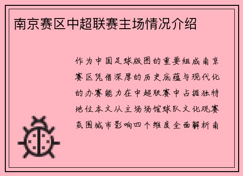 南京赛区中超联赛主场情况介绍