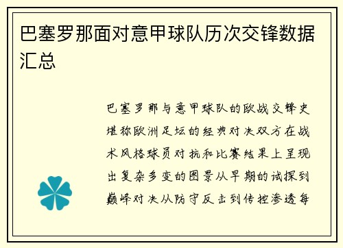 巴塞罗那面对意甲球队历次交锋数据汇总