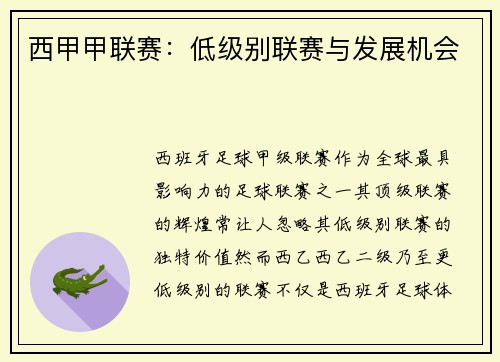 西甲甲联赛：低级别联赛与发展机会